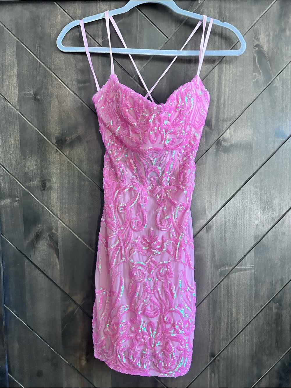 Pink Beaded Spaghetti-Strap Homecoming Dress